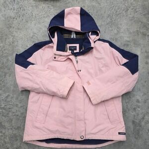 Lands End Squall Jacket Pink Navy Blue Colorblock Hooded XL Womens‎